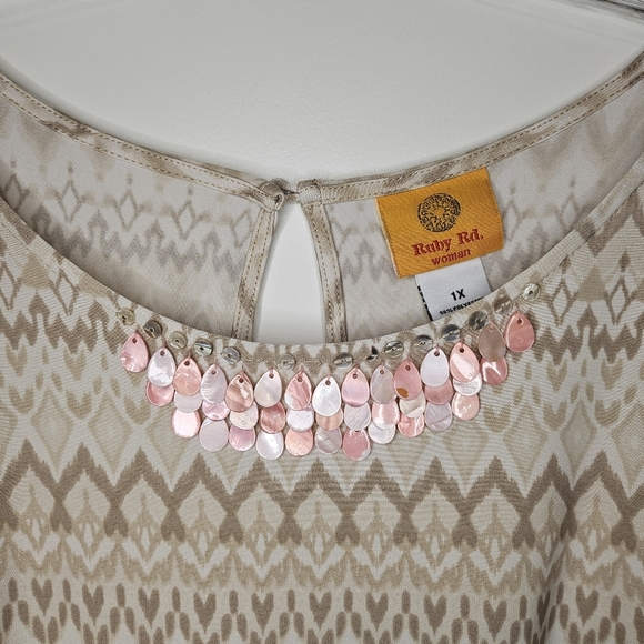 Ruby Rd. Patterned Plus Cream Tan Coral Sleeveless Stretchy Maxi Dress Size 1X - Picture 9 of 13